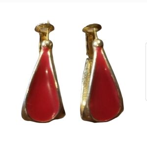 MODE ART VINTAGE GOLDTONED & RED ENAMEL STATEMENT EARRINGS